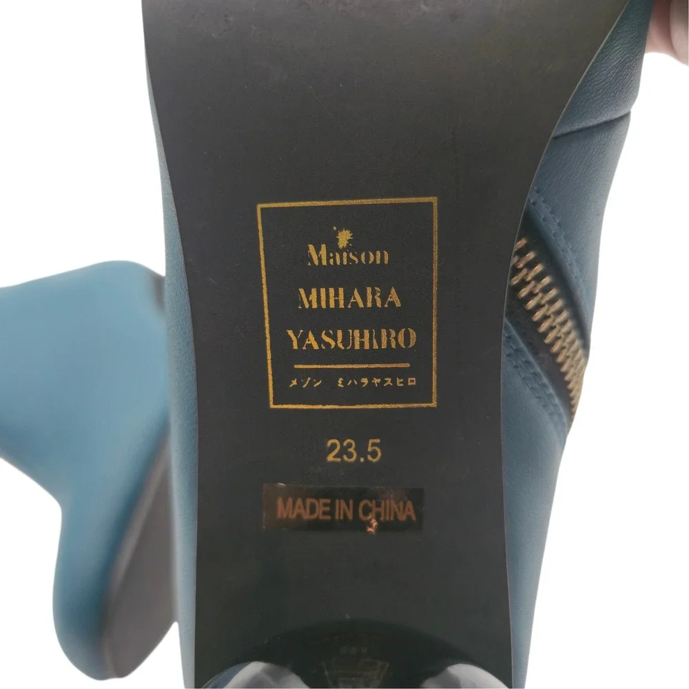 Maison Mihara Yasuhiro Billiard 8 Ball Heel Ankle Boots Teal Leather US‎ 7